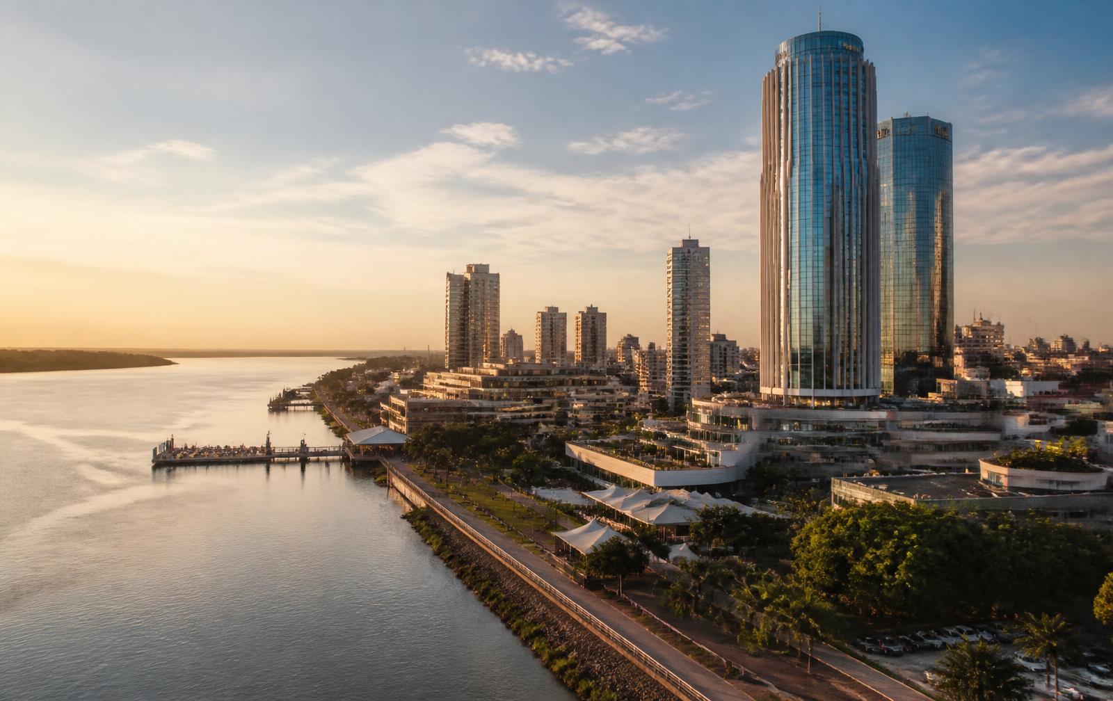 Vista do horizonte de Assunção, capital do Paraguai, ao final do dia